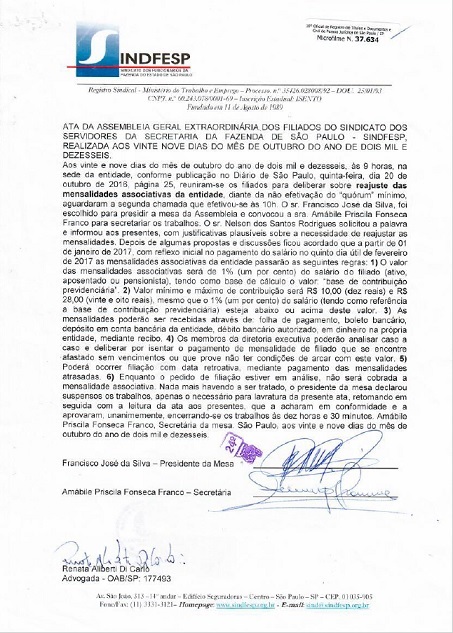 Ata Reajuste das Mensalidades